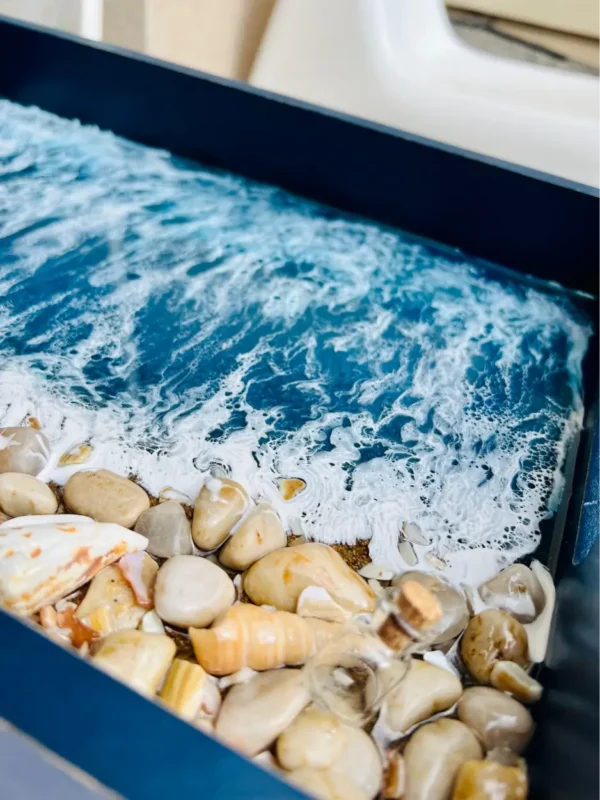 Navy Wood Blue Ocean Tray