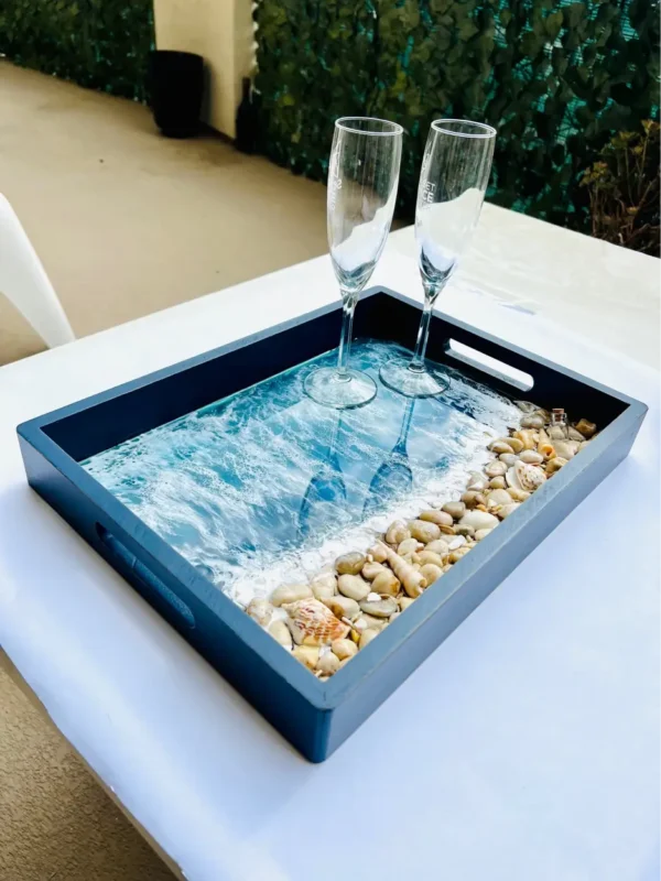 Navy Wood Blue Ocean Tray