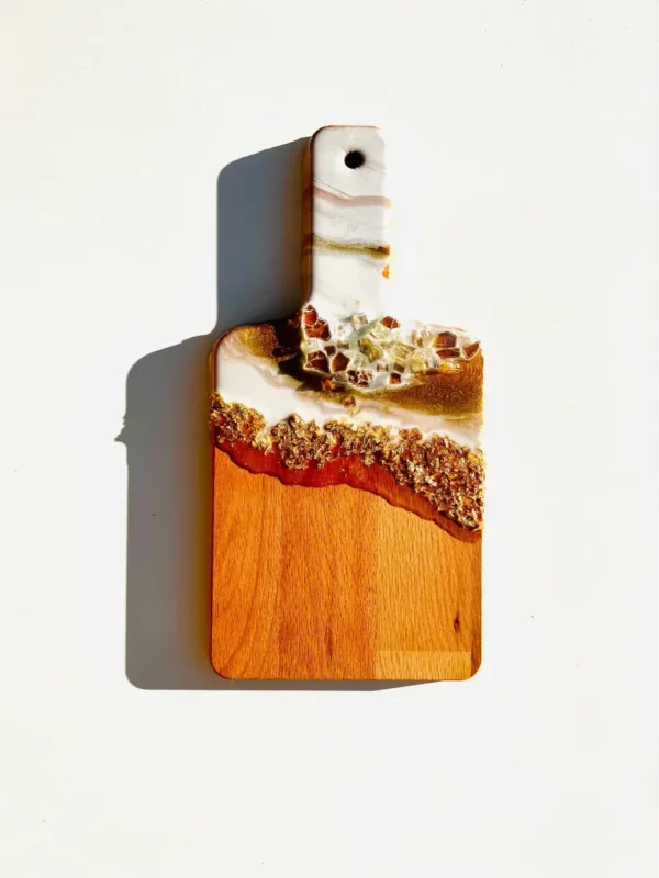 White Gold Marble Geode Mini Wood Board