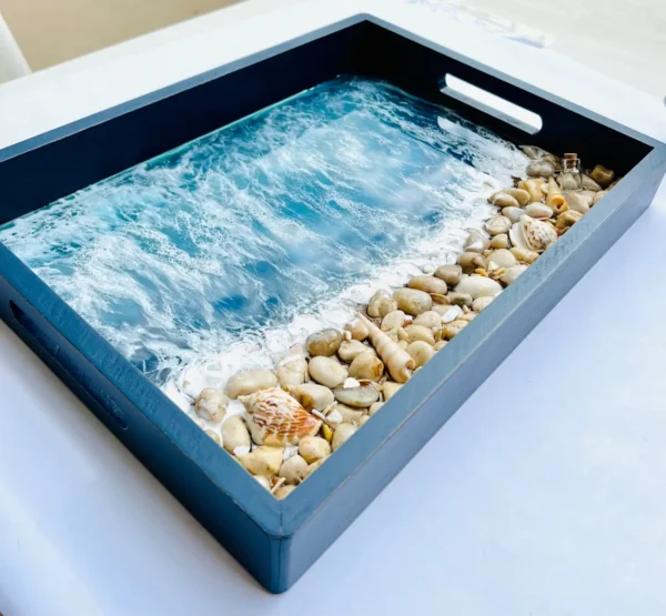 Navy Wood Blue Ocean Tray