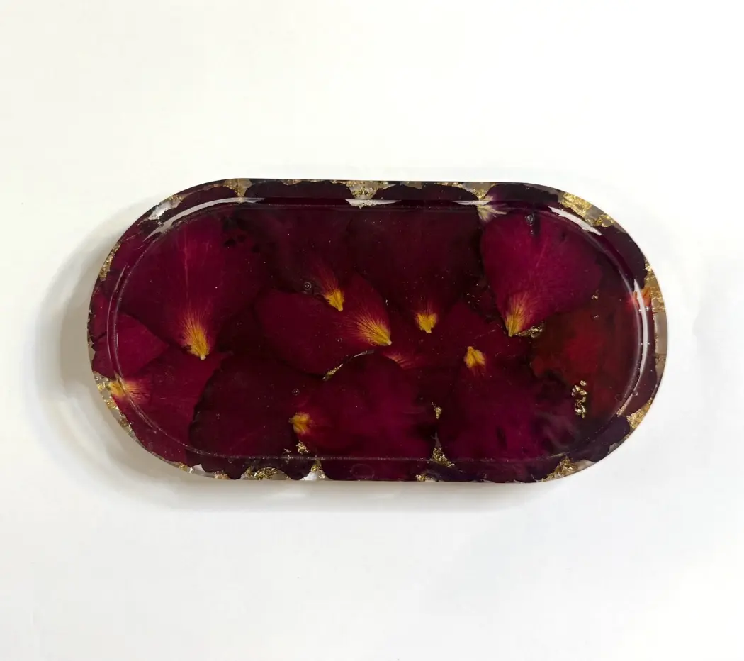 Red Rose Petal/Gold Flake Jewelry Tray