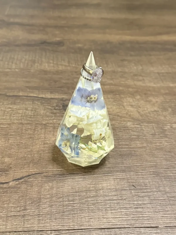 Blue DelphiniumWhite Hydrangea Prism Ring Holder