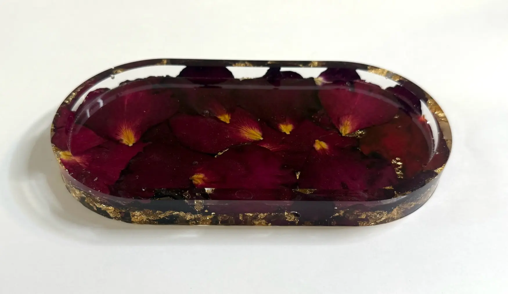 Red Rose Petal/Gold Flake Jewelry Tray