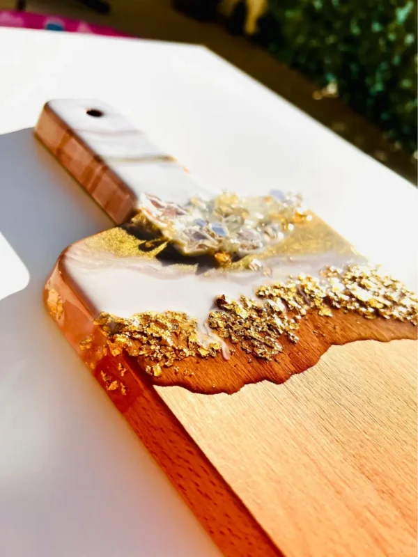 White Gold Marble Geode Mini Wood Board