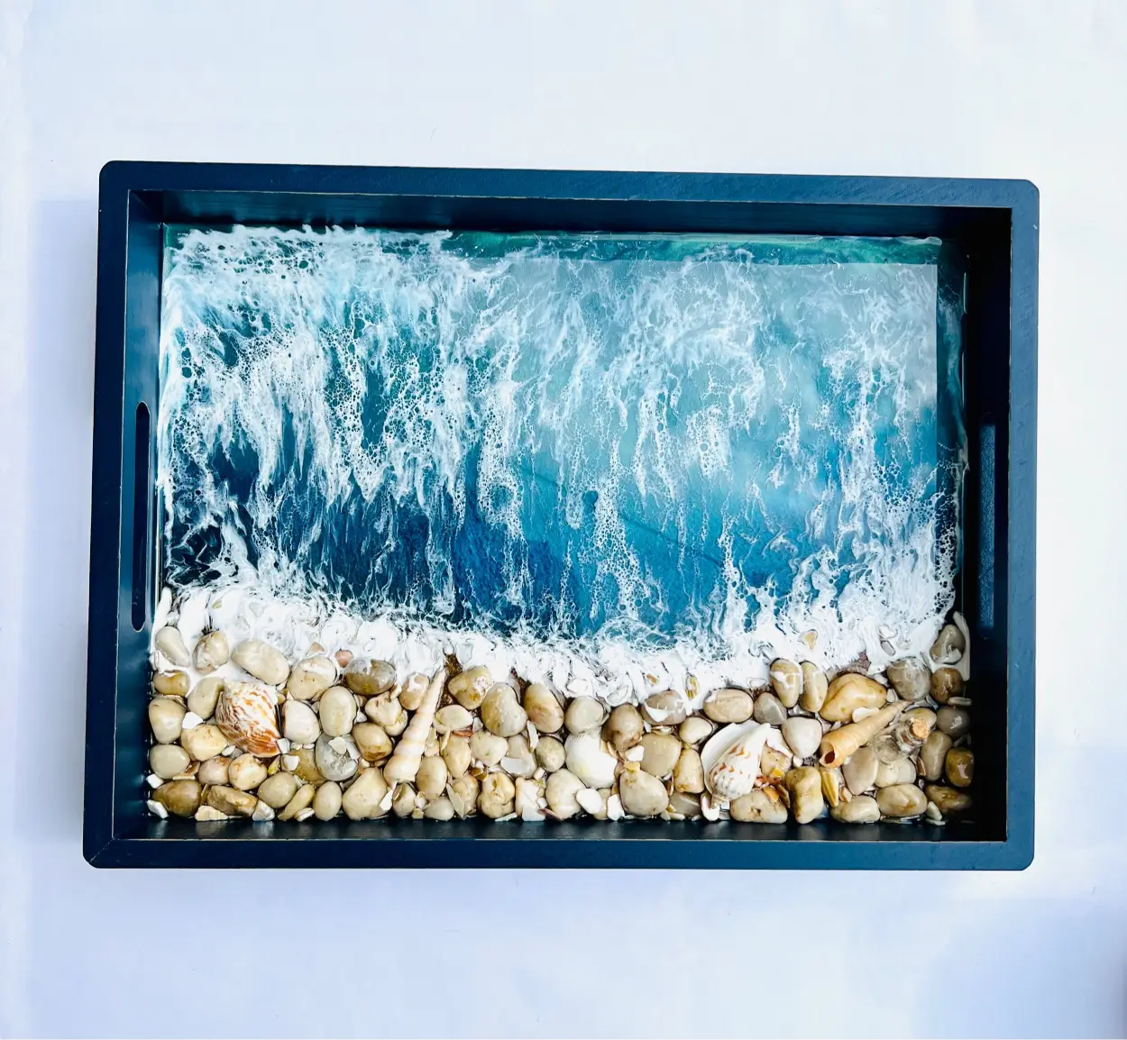Navy Wood Blue Ocean Tray
