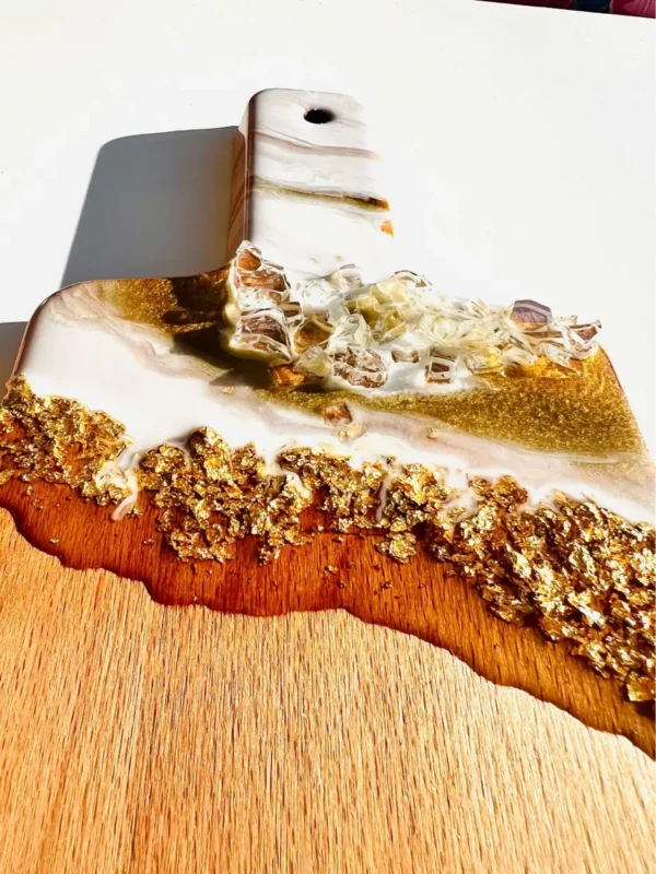 White Gold Marble Geode Mini Wood Board